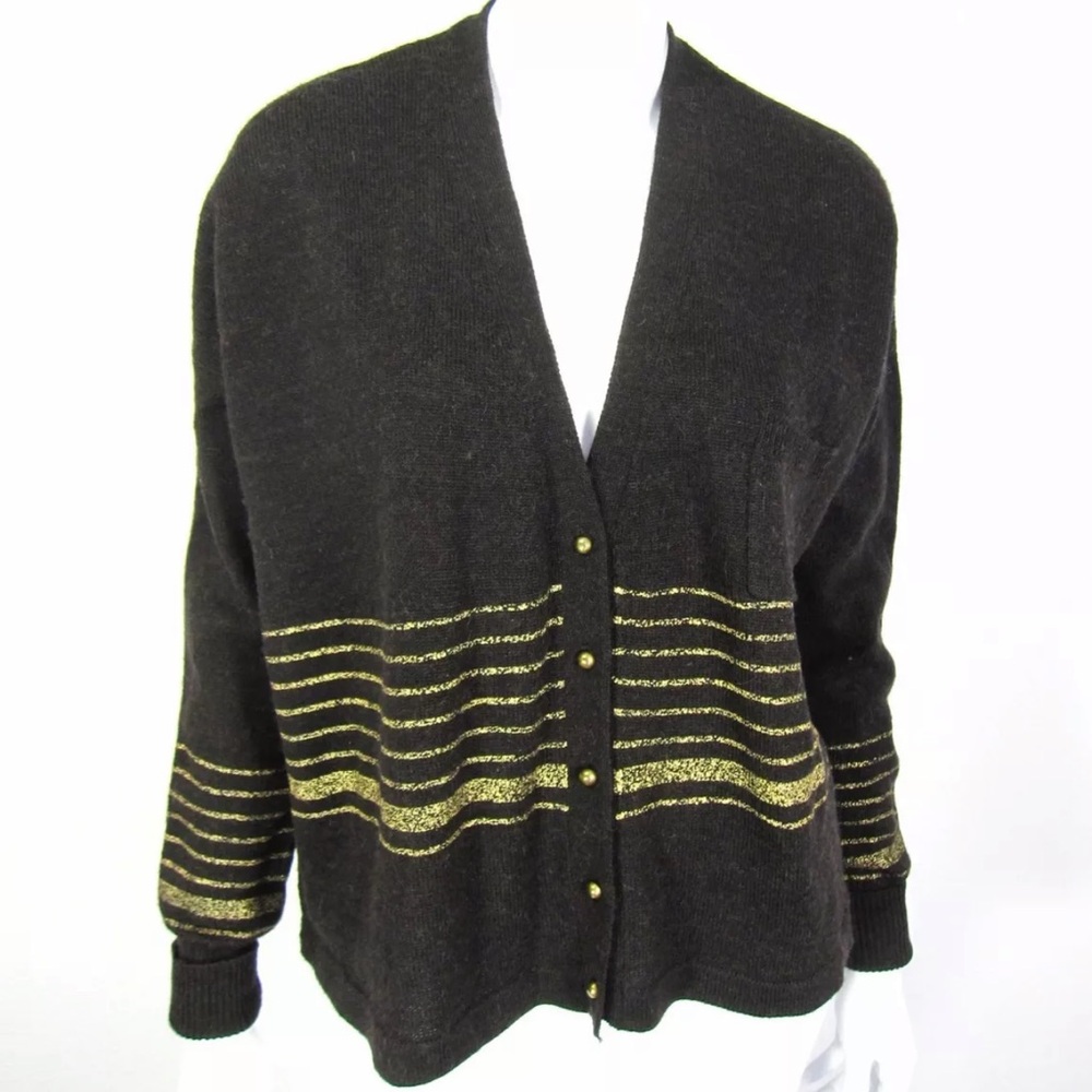 EUC Patterson J. Kincaid Original SWEATER S Small BLACK Cardigan Black Metallic
